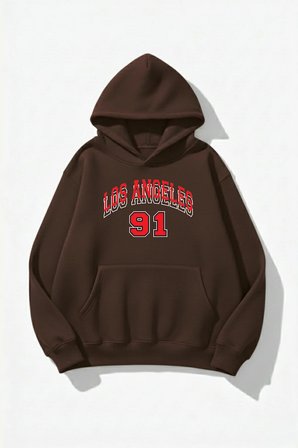 Unisex Yumuşak Dokulu Los Angeles 91 Baskılı Tasarım Oversize 3 İplik Hoodie Sweatshirt