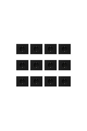 12 Adet Ovivo Grano Siyah Topraklı Priz 12'li Çerçeve