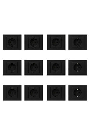 Seldur Grano Siyah Topraklı Priz 12 Adet Çerçeve