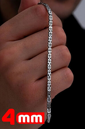 Erkek Gümüş Bileklik - 4mm Dikdörtgen Kesim Yassı Kral Gümüş Bileklik