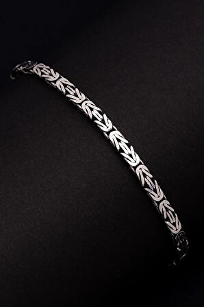 Erkek Gümüş Bileklik - 4mm Dikdörtgen Kesim Yassı Kral Gümüş Bileklik