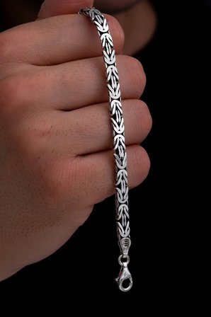 Erkek Gümüş Bileklik - 5.5 Mm Dikdörtgen Kesim Yassı Kral Gümüş Bileklik