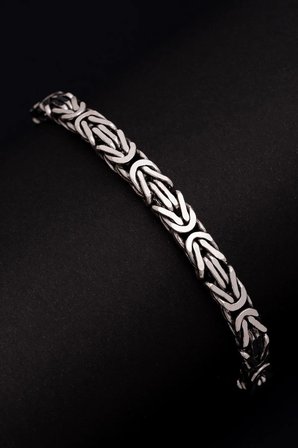 Erkek Gümüş Bileklik - 5.5 Mm Dikdörtgen Kesim Yassı Kral Gümüş Bileklik