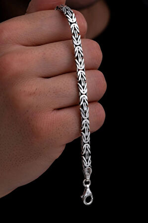 Erkek Gümüş Bileklik - 5.5 Mm Dikdörtgen Kesim Yassı Kral Gümüş Bileklik