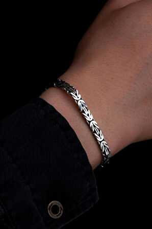 Erkek Gümüş Bileklik - 5.5 Mm Dikdörtgen Kesim Yassı Kral Gümüş Bileklik