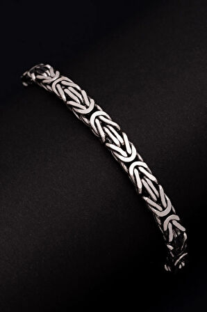 Erkek Gümüş Bileklik - 5.5 Mm Dikdörtgen Kesim Yassı Kral Gümüş Bileklik