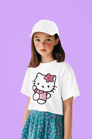 Hello Kitty Baskılı Unisex Çizgi Film Çocuk Tişört (1-12 YAŞ)