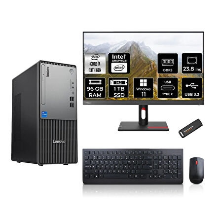 Lenovo ThinkCentre Neo 50T G5 i7 13700 96GB 1TB SSD 23.8" FHD Monitör W11P Masaüstü Bilgisayar