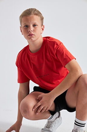 Futbol Sahası Desenli %100 Pamuk Erkek Çocuk  Oversize Tişört