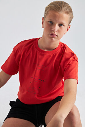 Futbol Sahası Desenli %100 Pamuk Erkek Çocuk  Oversize Tişört