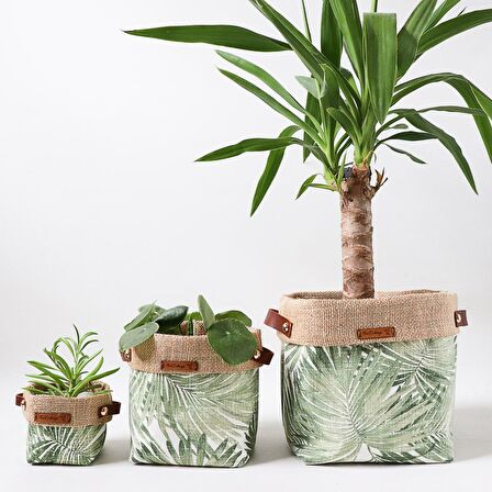 Palm Serisi Green 3lü Kumaş Organizer&Saksı Kılıfı Seti
