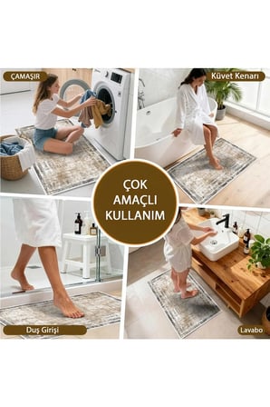 2 li Banyo Paspası, Yumuşak Banyo Halısı, Kaymaz Tabanlı, Yıkanabilir - 60x100 - 50 x60