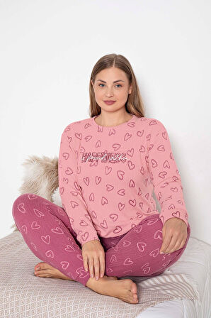 Guava Kadın Bisiklet Yaka Düğmesiz Kışlık Termal Cepli Bilek Manşetli Jogger Uzun Kol Pijama Takımı