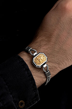 Erkek Gümüş Bileklik - Aslan Figürlü Tilkikuyruğu Zincirli 925 Ayar Gümüş Bileklik