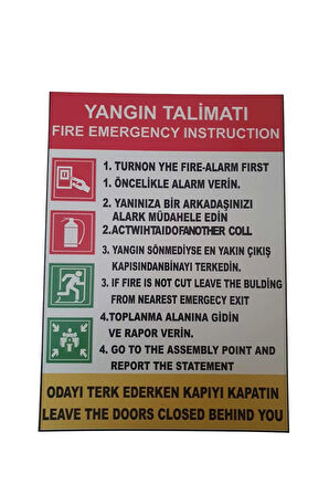 Yangın Talimatı Uyarı Levhası