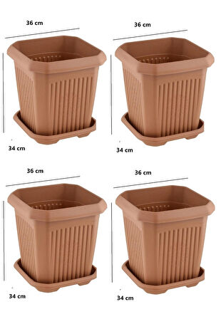 4 adet 25 Litre Plastik Kare Büyük Boy Bahçe Balkon Salon Çiçek Yada Ağaç Saksı 36*36*34 cm Tabaklı