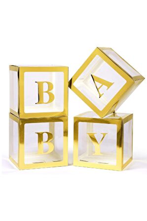 Kenarları Gold Kutu Şeffaf Kutu Gold Baby Yazılı Harf 25 Cm