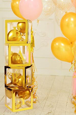 Kenarları Gold Kutu Şeffaf Kutu Gold Baby Yazılı Harf 25 Cm