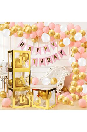 Kenarları Gold Kutu Şeffaf Kutu Gold Baby Yazılı Harf 25 Cm