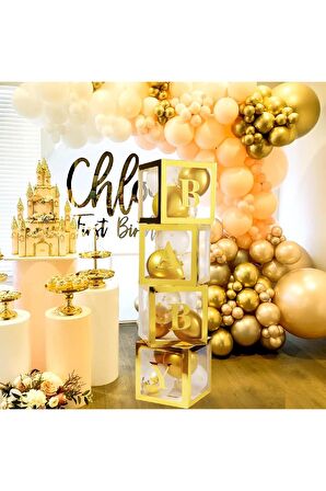 Kenarları Gold Kutu Şeffaf Kutu Gold Baby Yazılı Harf 25 Cm