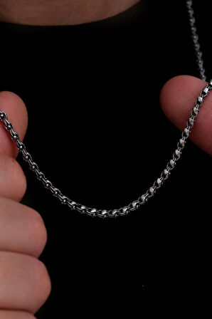 Erkek Gümüş Kolye - 3mm Pullu Arnavut Zinciri Gümüş Kolye