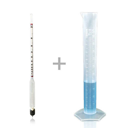  0-100 Uzun Form Alkolmetre Hidrometre ve 250ml Mezür Seti