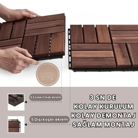 RUNNEN Akasya Ağacı Yer Karosu 9 Adet 1 Koli Bahçe Banyo Deck Ahşap Karo Masif Yer Döşemesi Balkon Deck