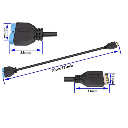 5076 USB 3.1 Type-E Male To USB 3.0 19 20 Pin Dişi Uzatma Kablosu.