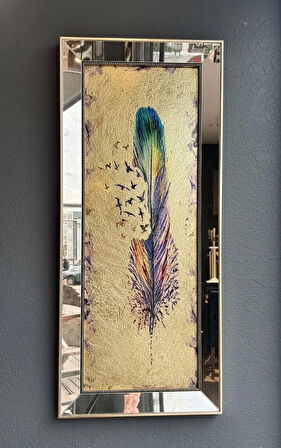 Aynalı Çerçevede Altın Zeminli Tüy Tablo