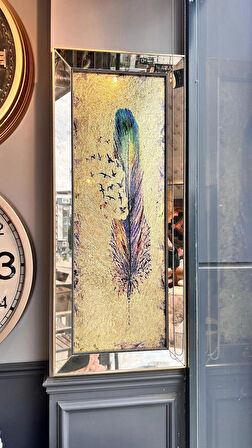 Aynalı Çerçevede Altın Zeminli Tüy Tablo