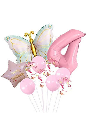 Pembe kelebek doğum günü parti yaş balon set