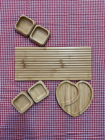 DEKORATİF SUNUMLUK BAMBU SET OLUKLU SUNUMLUK