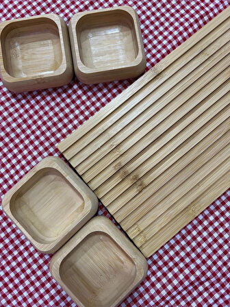 DEKORATİF SUNUMLUK BAMBU SET OLUKLU SUNUMLUK