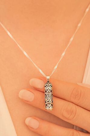 Hatlı Gümüş Kadın Cevşen Muska Kolye Zincir