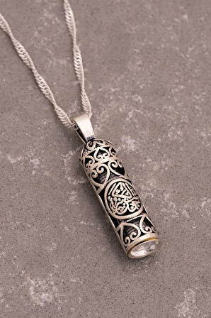 Hatlı Gümüş Kadın Cevşen Muska Kolye Zincir