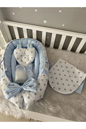 Nest Mavi Kulaklı Cibinlik Ve Oyuncak Aparatlı Jaju-babynest Anne Yanı Bebek Yatağı