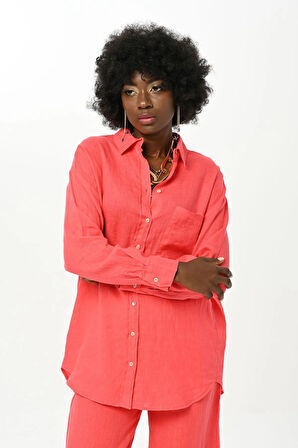 KADIN TEK CEPLİ DÜZ RENK %100 KETEN GÖMLEK