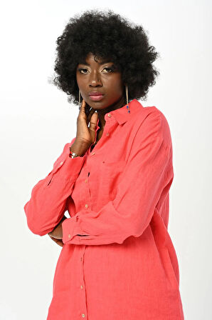 KADIN TEK CEPLİ DÜZ RENK %100 KETEN GÖMLEK