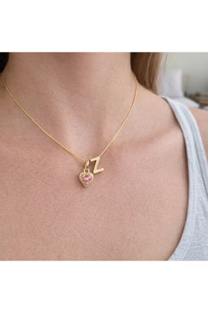 14K Altın Renginde Z Harf Pembe Kalpli Minimal Çelik Kadın Kolye
