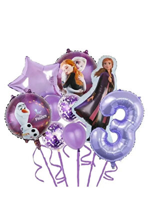 Prenses Elsa Folyo Balonlar Doğum Günü mor rakamlı parti yaş balon set