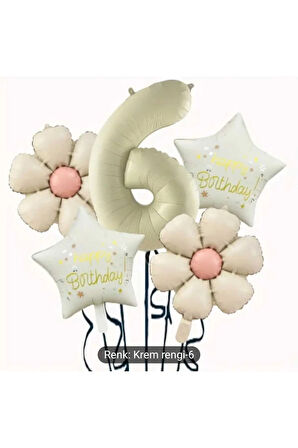 KREM PAPATYA YILDIZ RAKAM FOLYO BALON SET