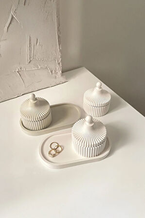 2'li Beyaz Dekoratif Kutu ve Tabak Seti