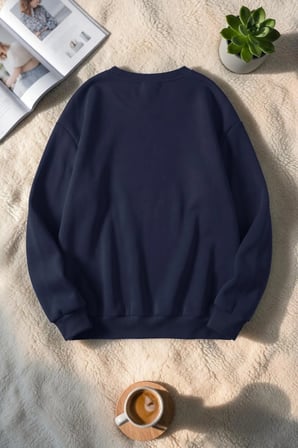 Unisex Çizgili Dağ Baskılı Bisiklet Yaka Sweatshirt