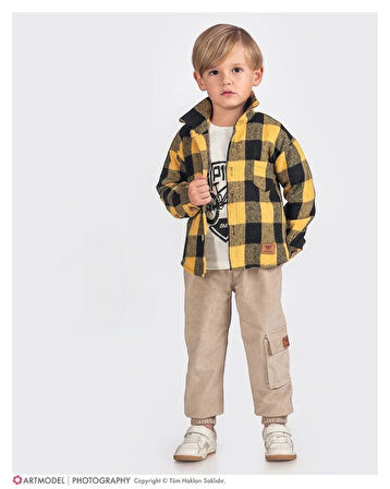 Bayramlık Erkek Çocuk Kombin - Keten Pantolon, Tişört, Ekose Gömlek I Şık ve Rahat Erkek Çocuk Takım