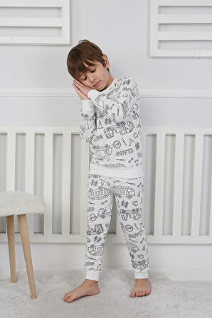 Boyanabilir Çocuk Pijama Takımı + Kalem Hediyeli I Renkli Rüyalar I Her Yıkamada Yeniden Tasarla