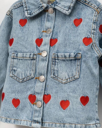 Bayramlık Kız Çocuk Kot Ceket & Etek Takımı I  Kalp Nakışlı Şık ve Rahat! I Kız Çocuk Jean Takımı