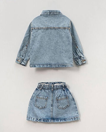 Bayramlık Kız Çocuk Kot Ceket & Etek Takımı I  Kalp Nakışlı Şık ve Rahat! I Kız Çocuk Jean Takımı