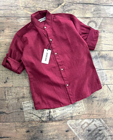 Erkek Bordo Keten Yarım Kollu Hakim Yaka Gömlek – Şık ve Rahat Tasarım I Erkek Çocuk Gömlek