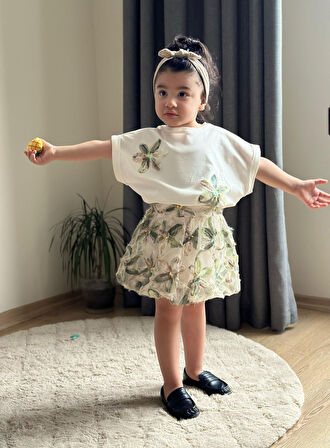 Alt Üst Takım Kız Çocuk | Balon Etekli Çiçekli 2’li Kombin I Kız Çocuk Elbise Takım |Çiçekli Kombin