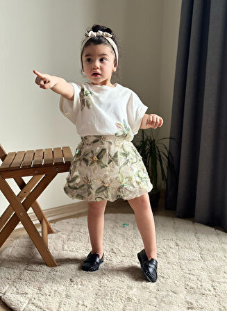 Alt Üst Takım Kız Çocuk | Balon Etekli Çiçekli 2’li Kombin I Kız Çocuk Elbise Takım |Çiçekli Kombin